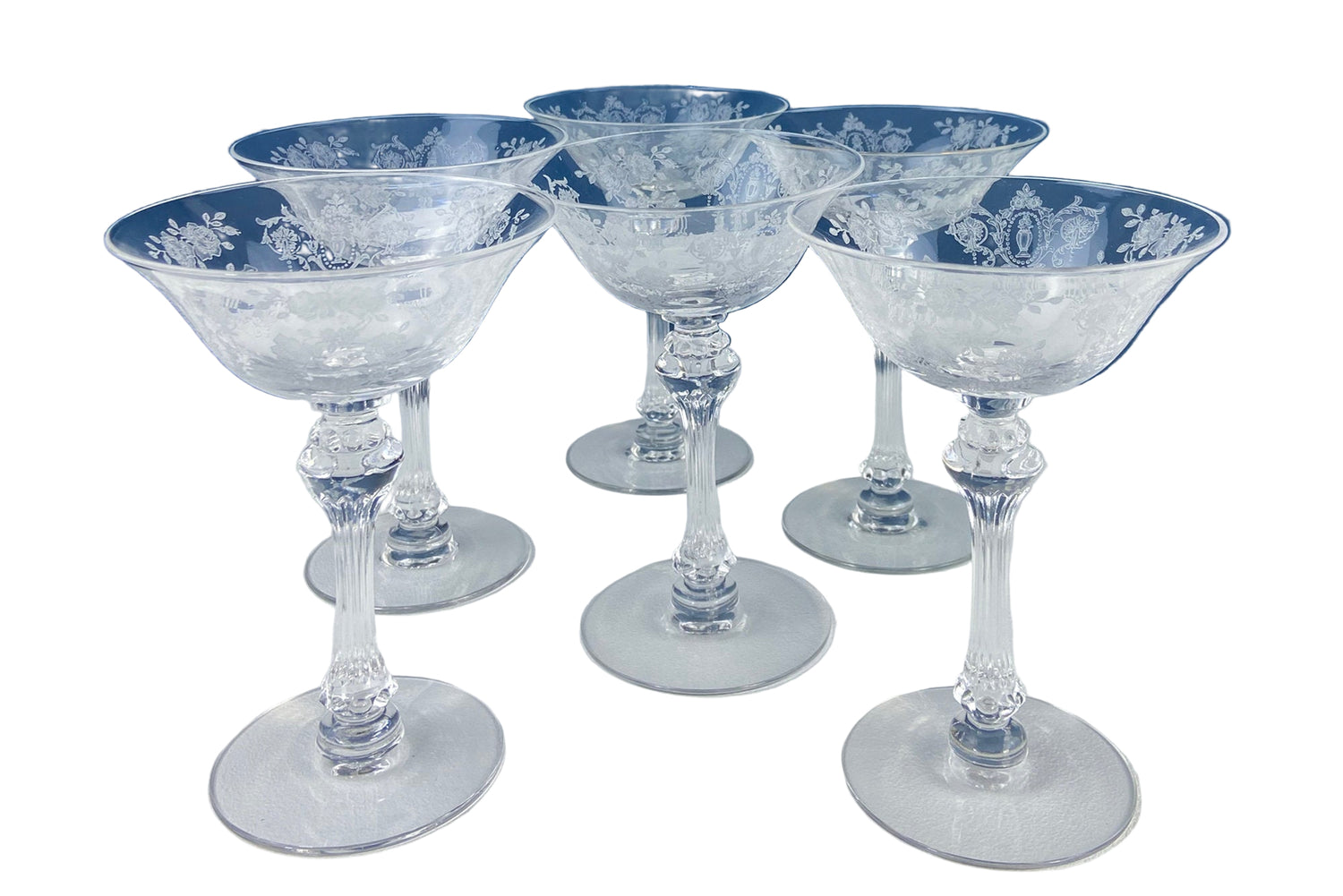 Vintage Tiffin Franciscan Champagne Glasses – Cherokee Rose Etched Set of 8