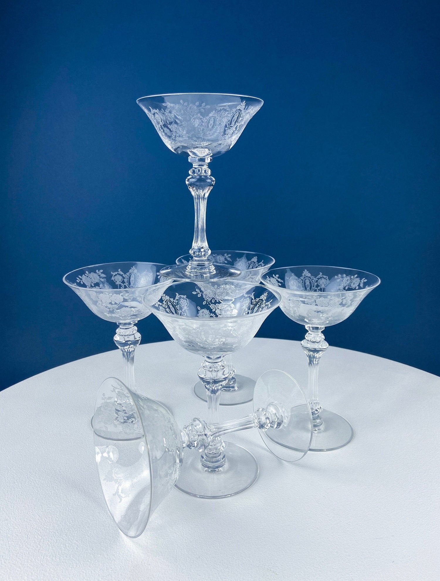 Vintage Tiffin Franciscan Champagne Glasses – Cherokee Rose Etched Set of 8