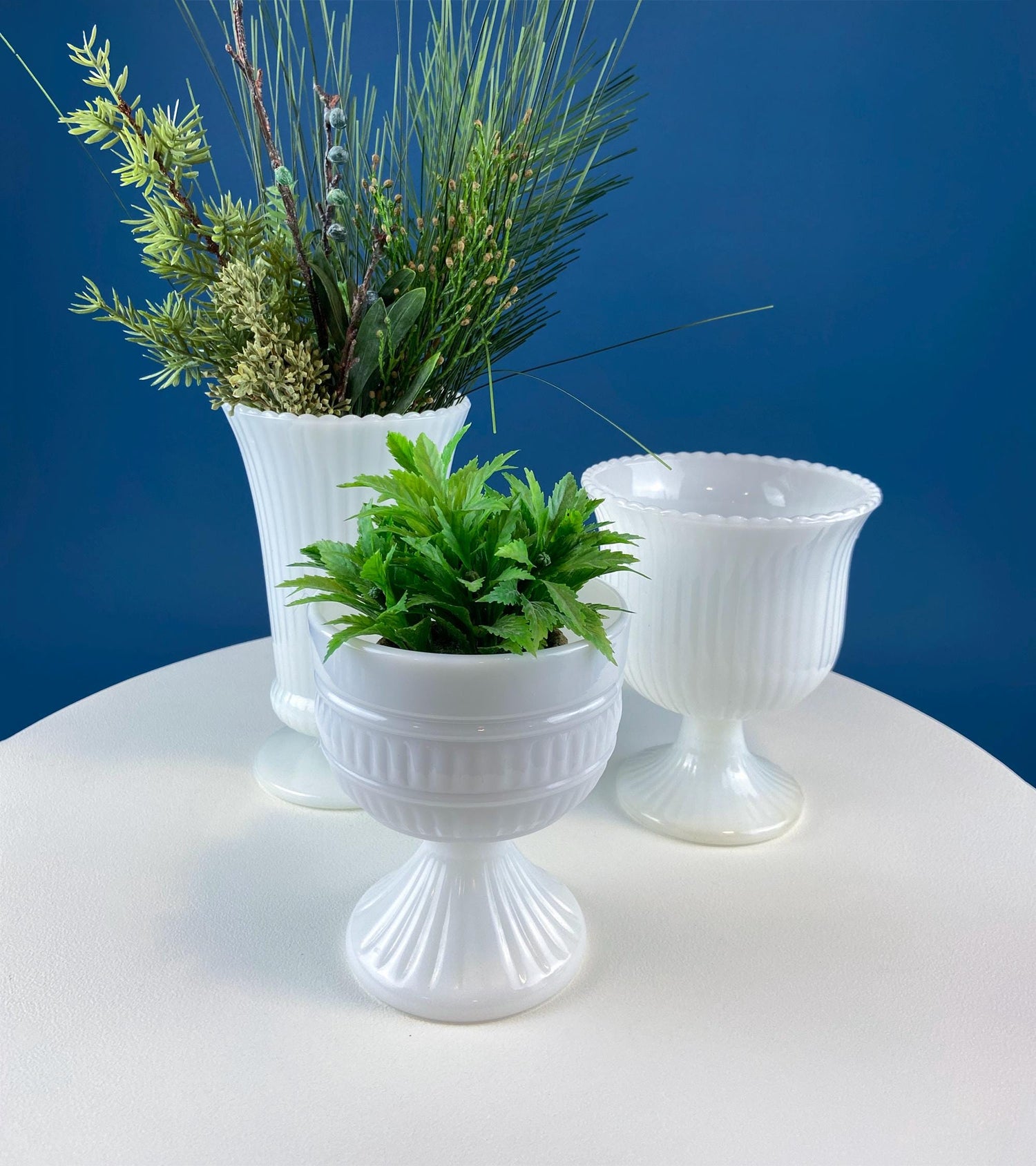 Vintage Milk Glass Fluted Vases – Set of 3 White Planters