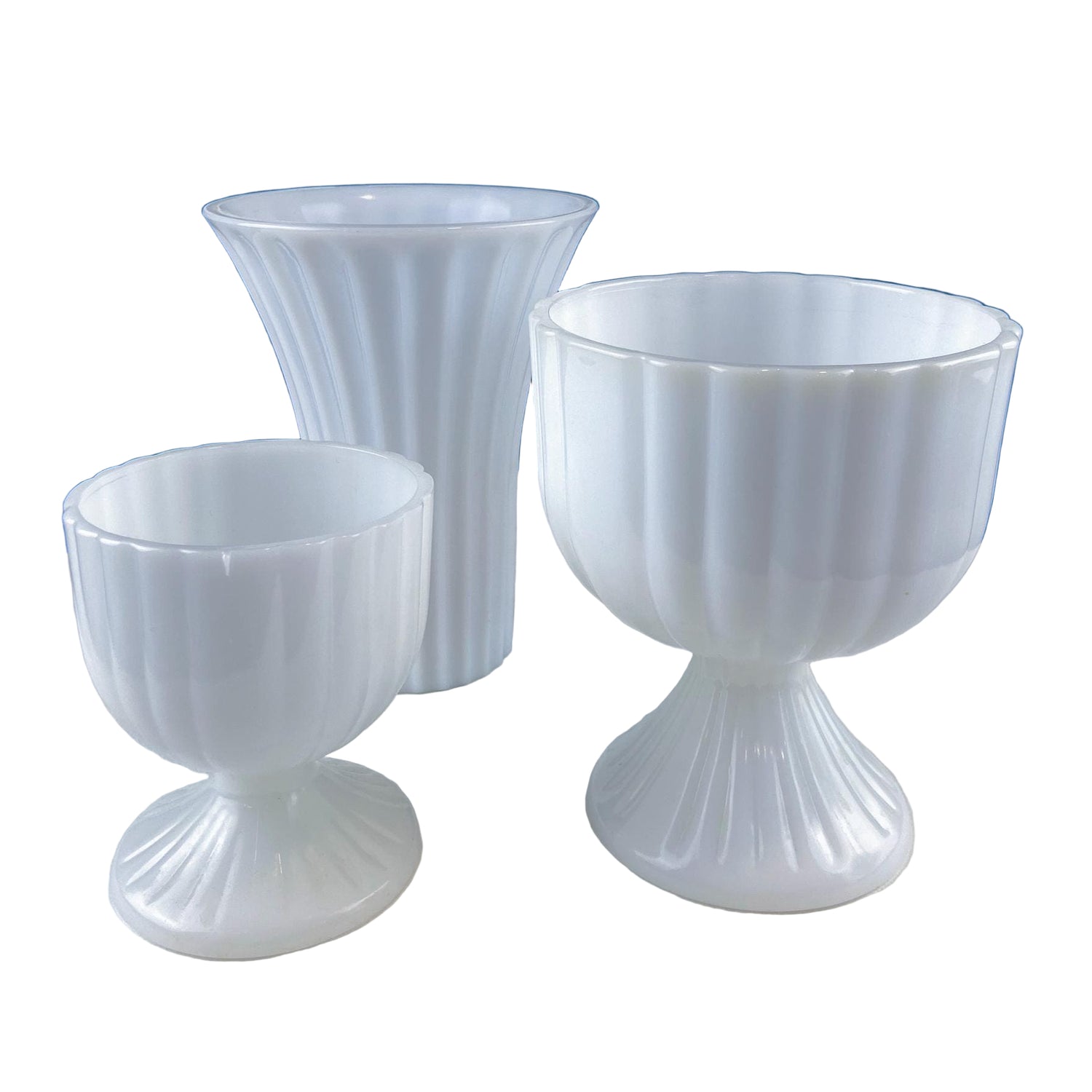 Vintage Milk Glass Fluted Vases – Set of 3 White Planters