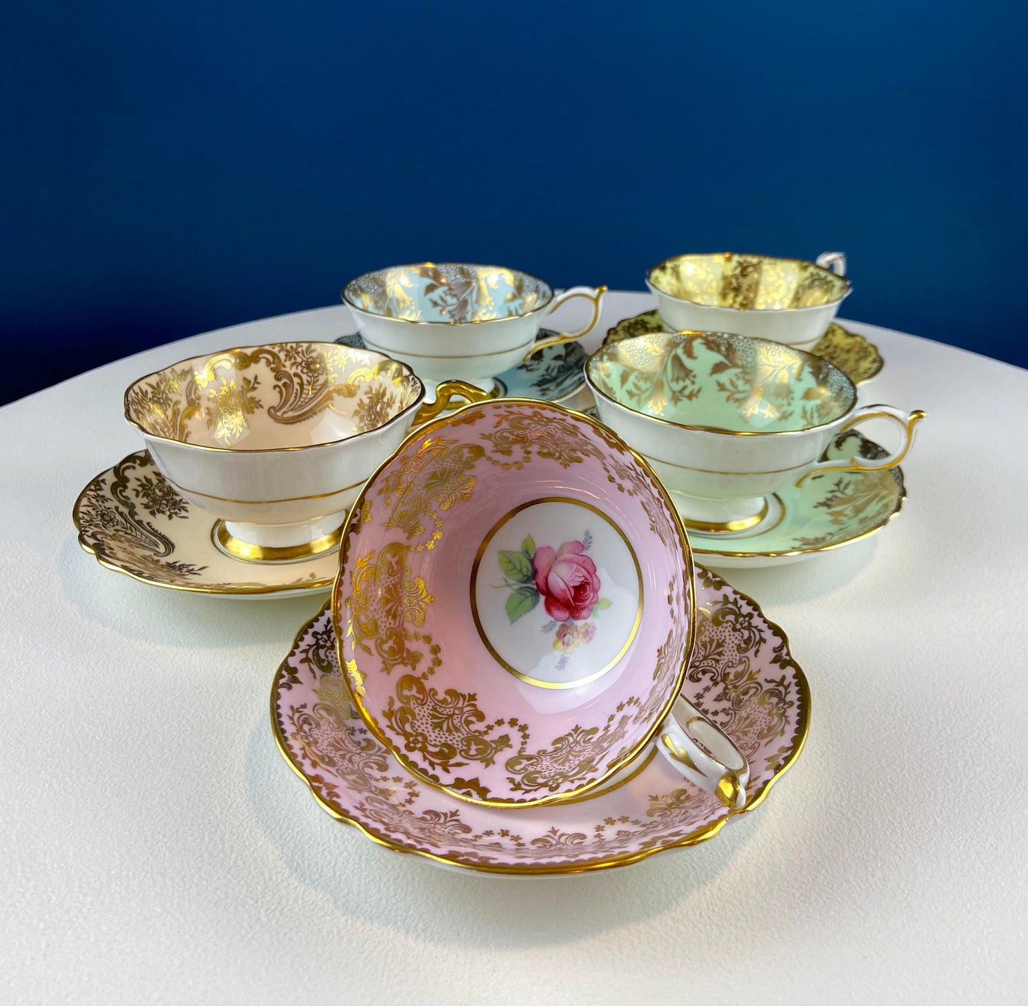 Rare Vintage Paragon Cup & Saucer Collection – Set of 5 Pastel Roses