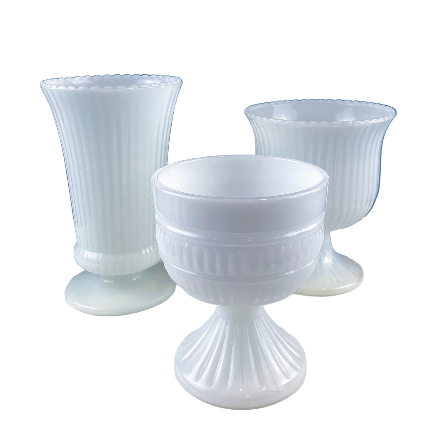 Vintage Milk Glass Fluted Vases – Set of 3 White Planters