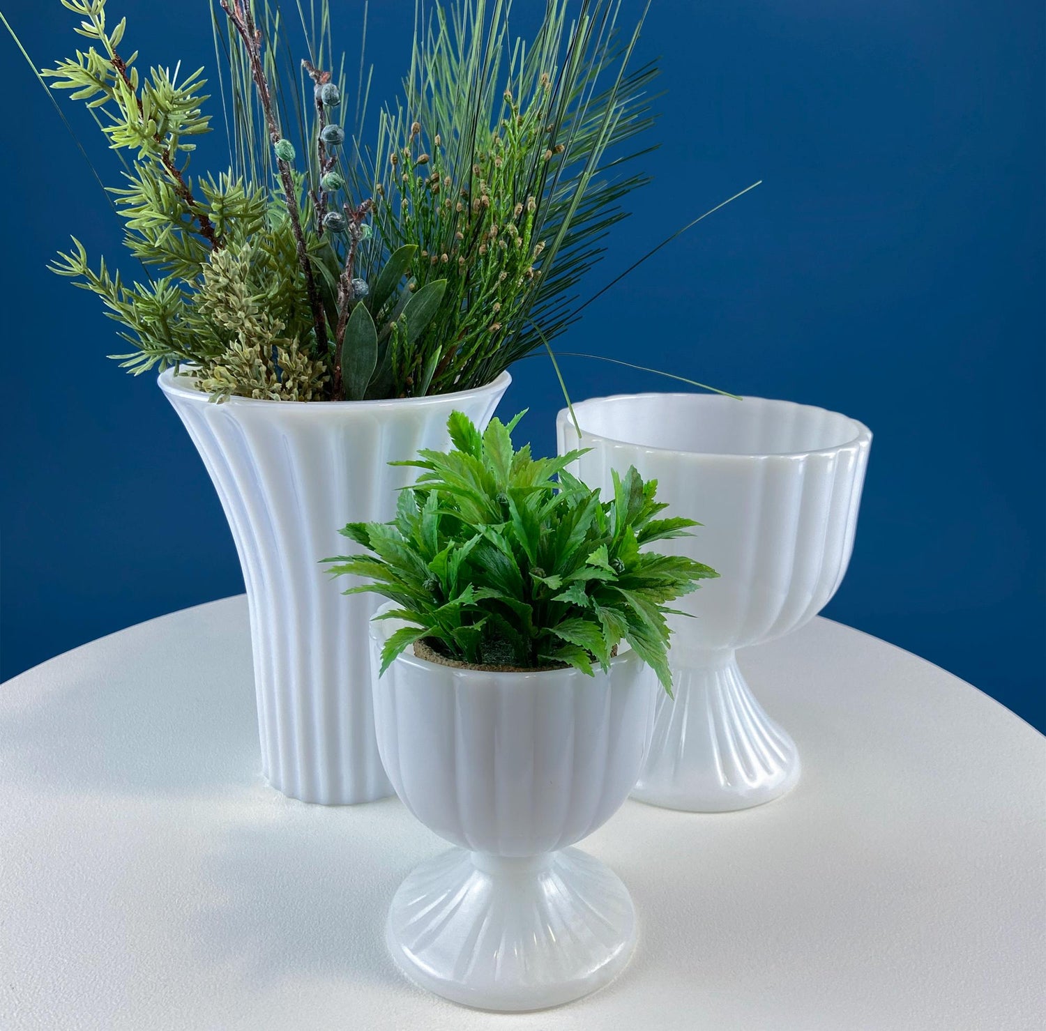Vintage Milk Glass Fluted Vases – Set of 3 White Planters