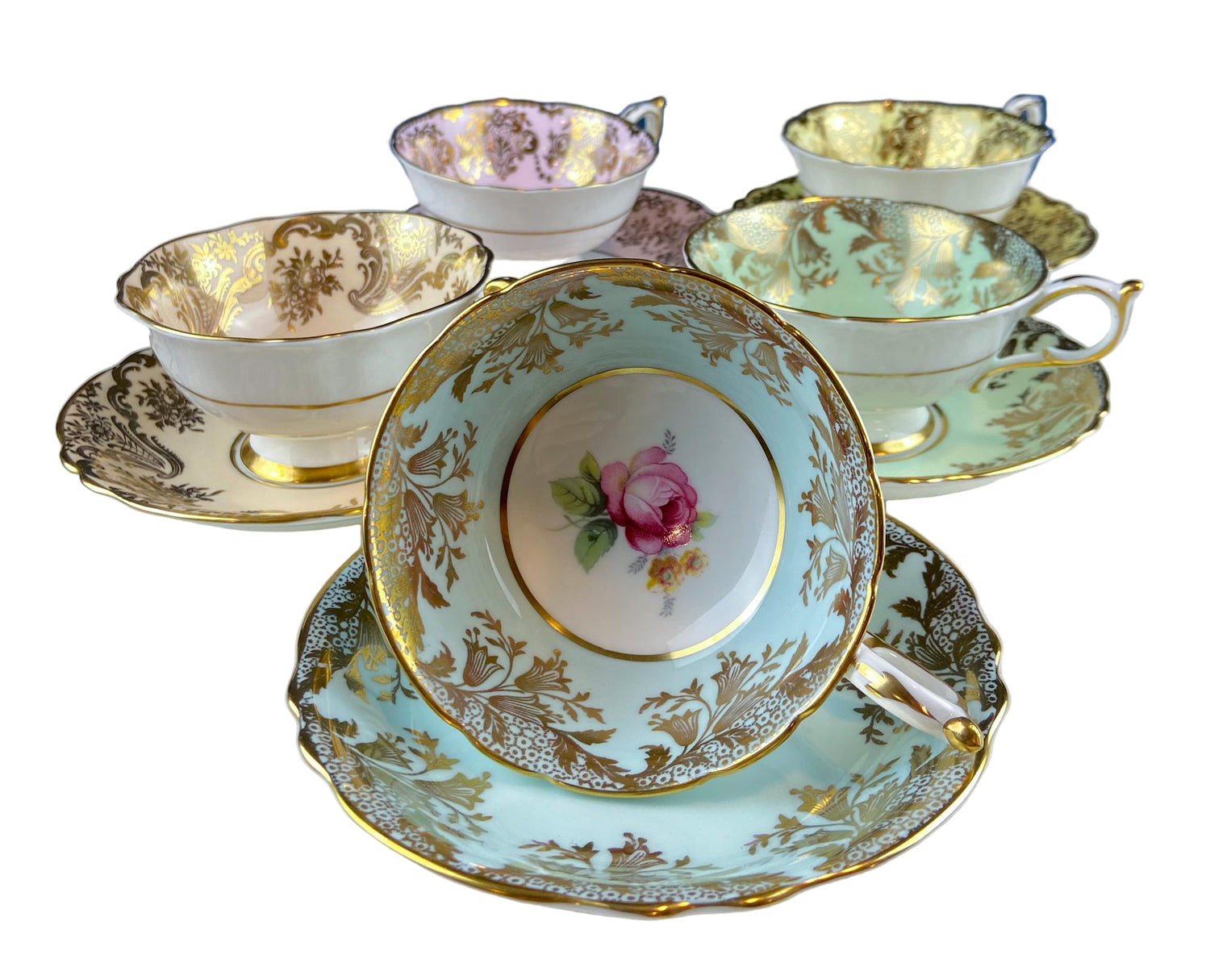Rare Vintage Paragon Cup & Saucer Collection – Set of 5 Pastel Roses