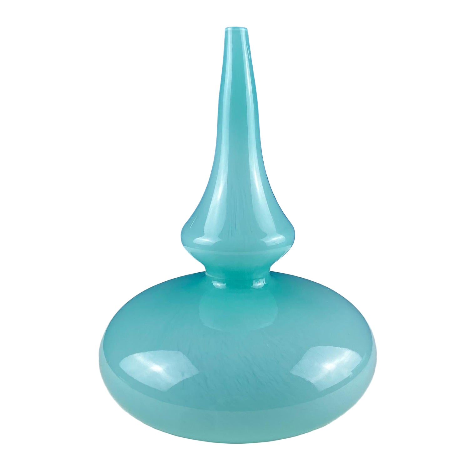 Modern Hand Blown Sky Blue Glass Vase – Curved Opaque Design