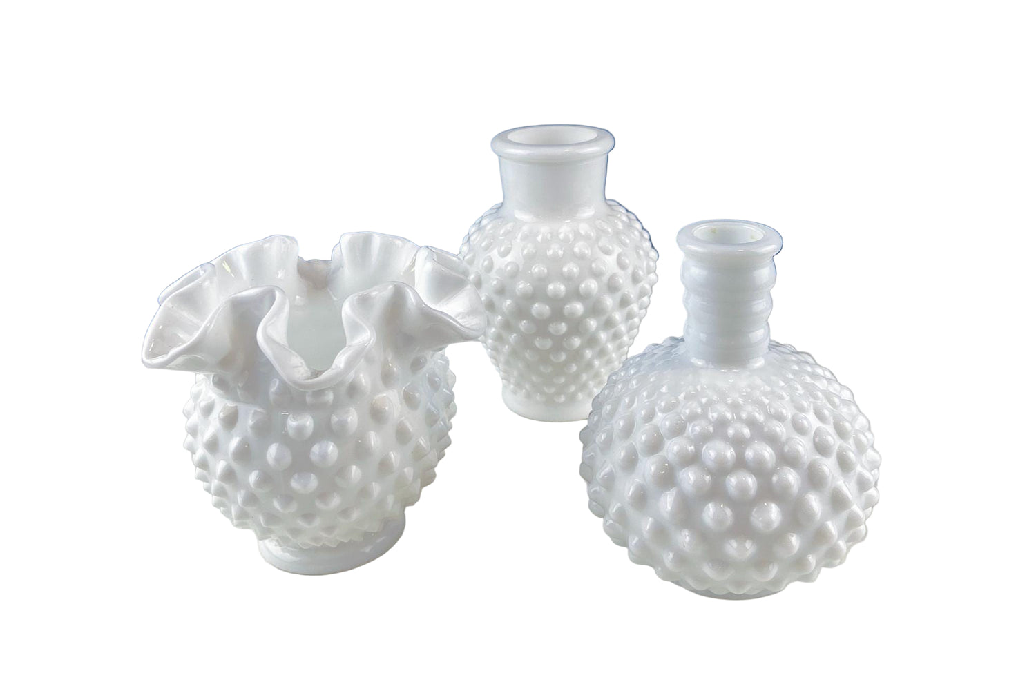 Vintage Milk Glass Hobnail Vases – Set of 3