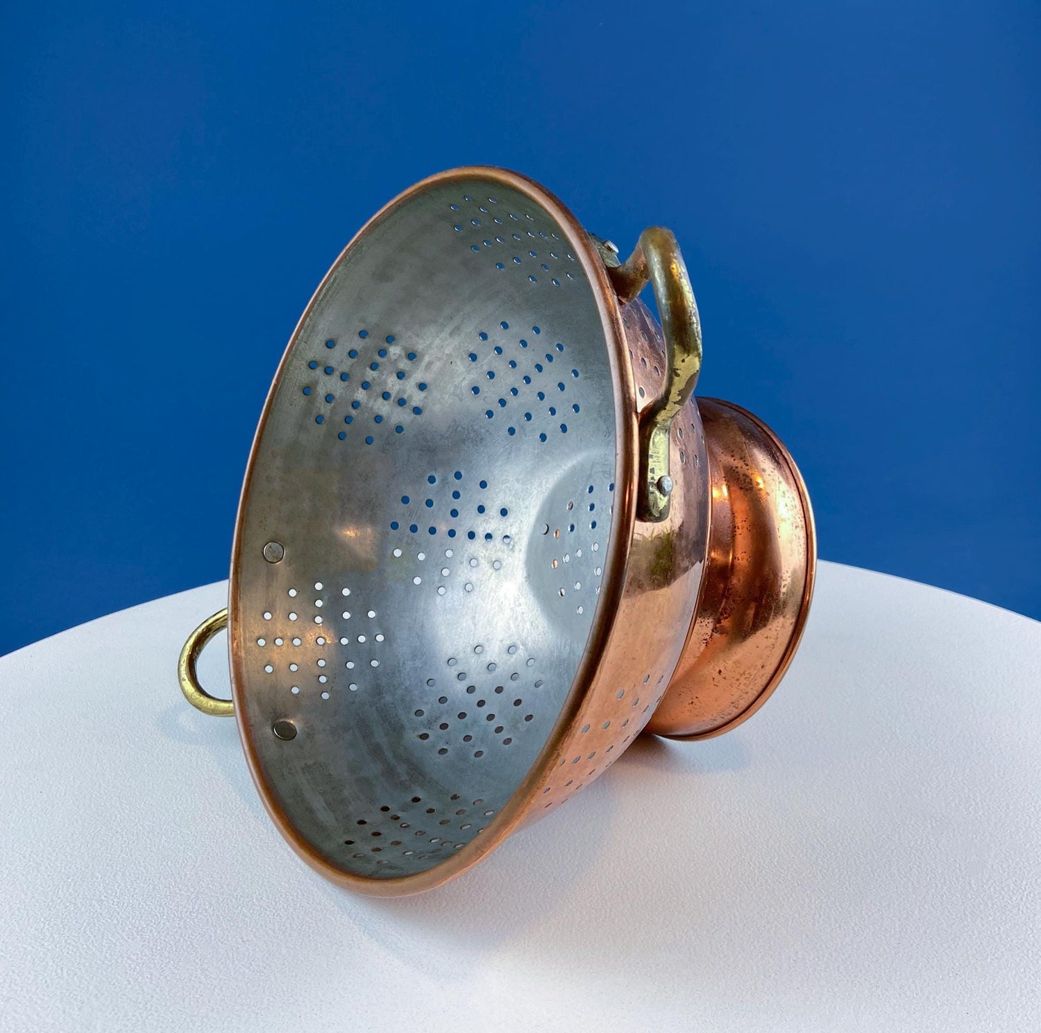 Vintage Hand Hammered Copper & Tin Colander – Rustic Kitchen Decor