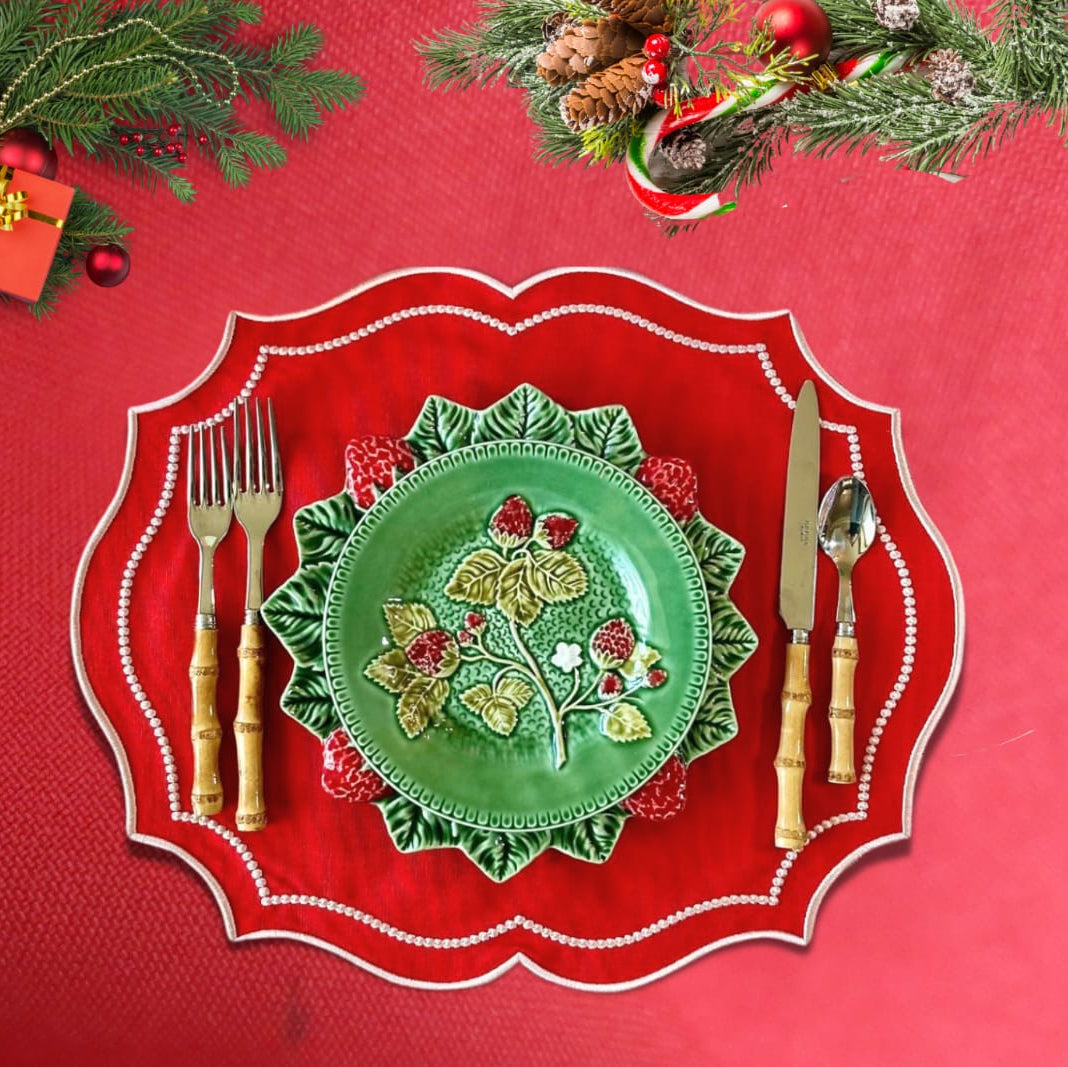 Crimson Red Oval Fabric Placemat