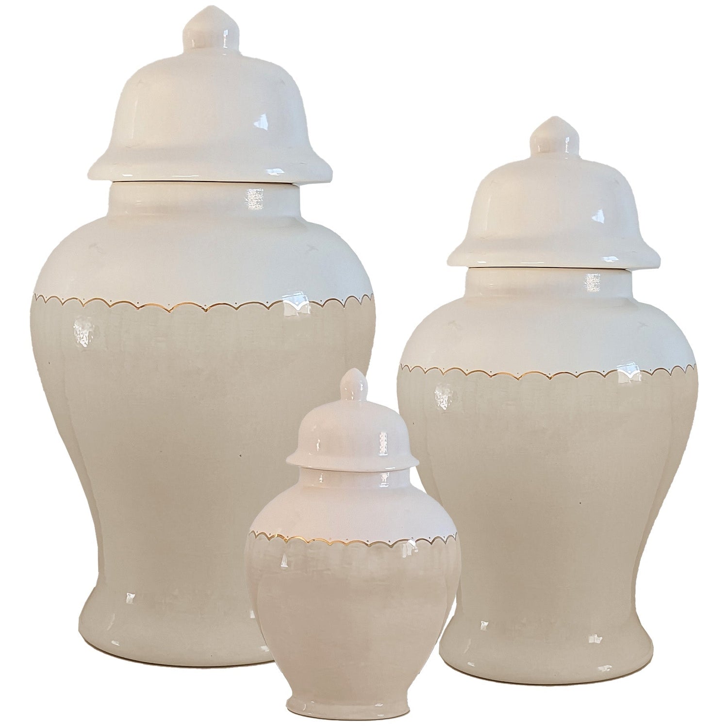 Scallop Color Block Ginger Jars in Beige (Various Sizes)