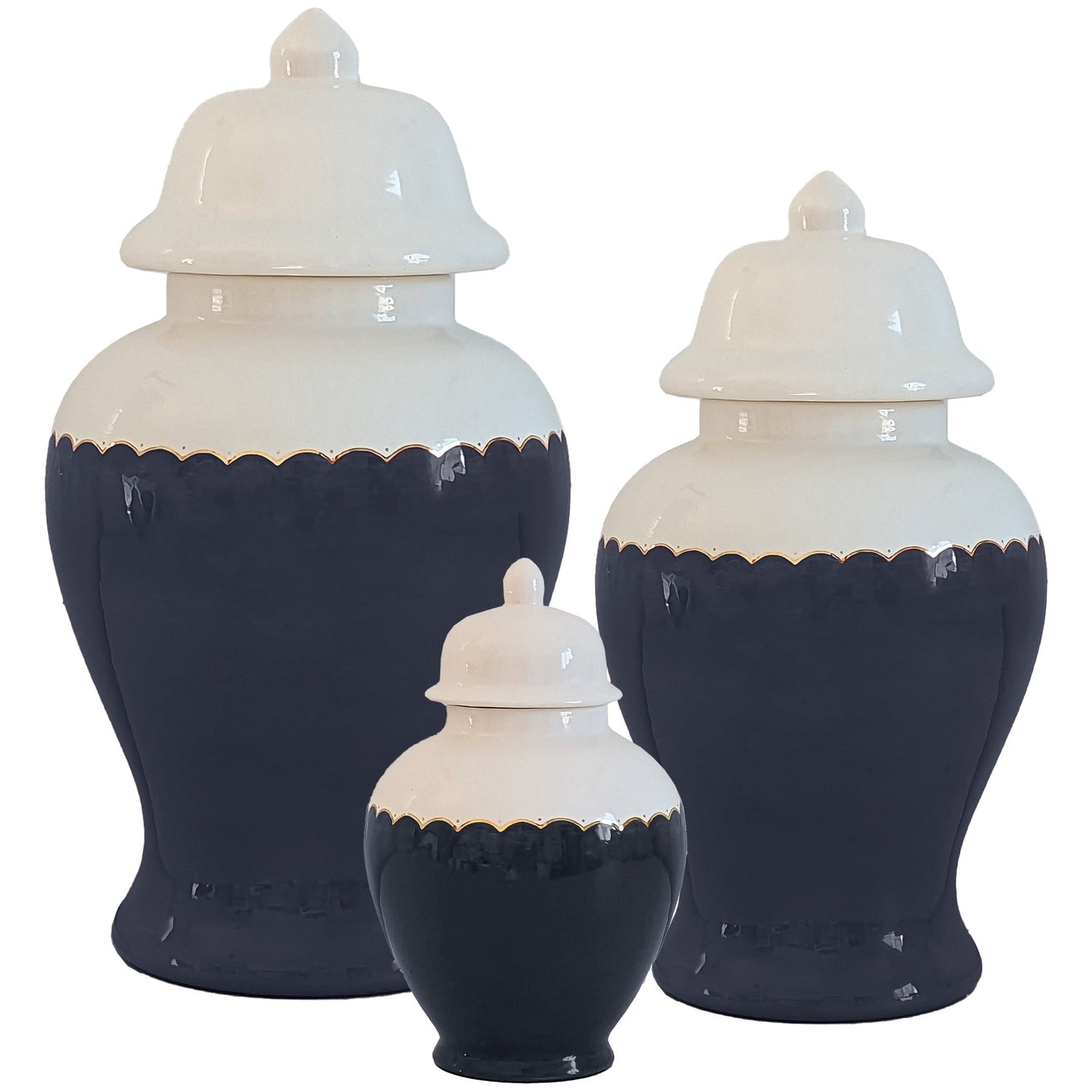 Scallop Color Block Ginger Jars in Navy Blue (Various Sizes)
