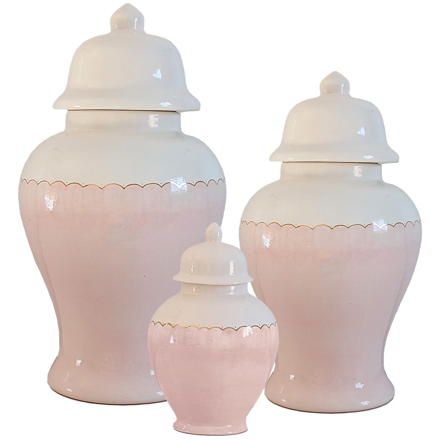 Scallop Color Block Ginger Jars in Cherry Blossom Pink (Various Sizes)