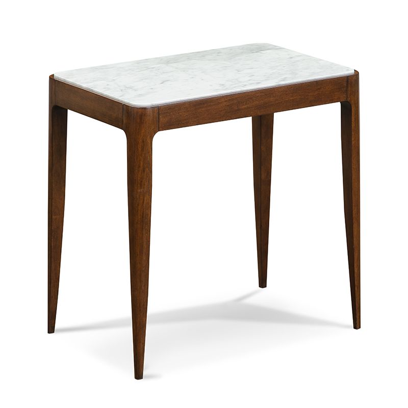 Mid-Century Inspired Narrow Drink Table in Walnut with Inset Carrara Marble Top
