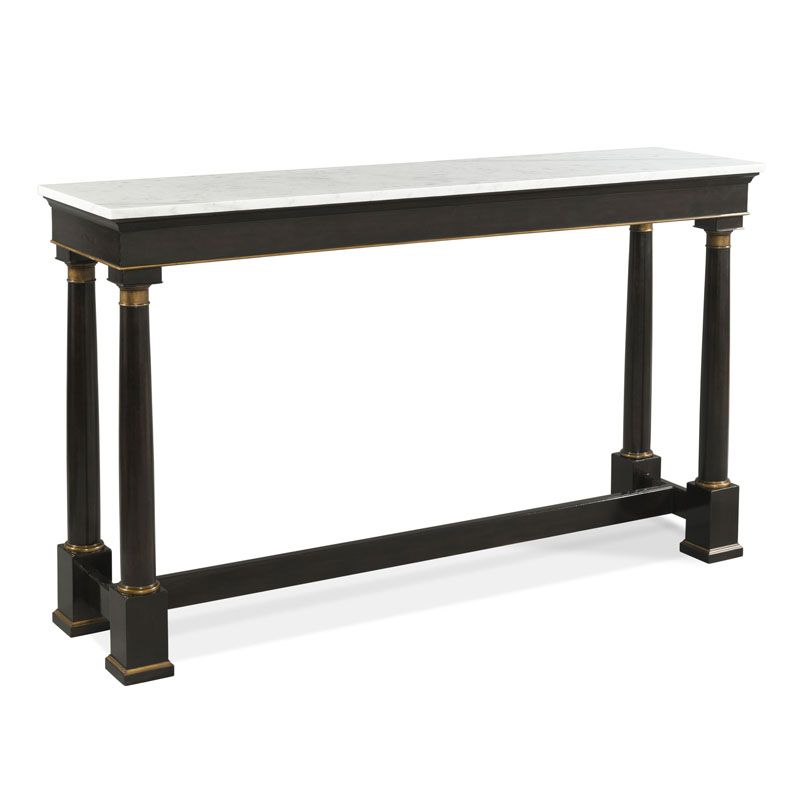 Tall Console in Ebony Finish with Gold Accents and Marble Top