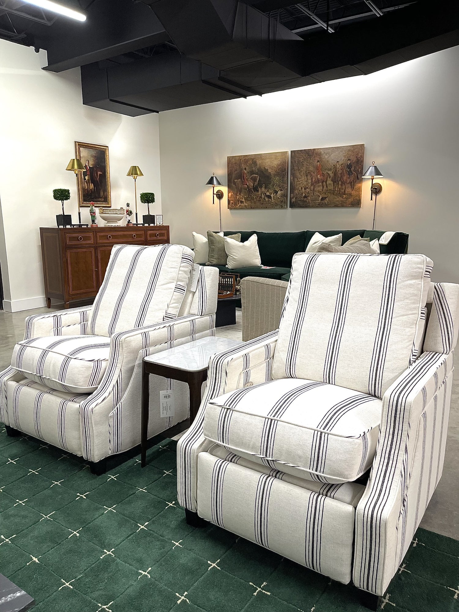 Power Wallhugger Recliner in Ivory and Black Striped Performance Fabric