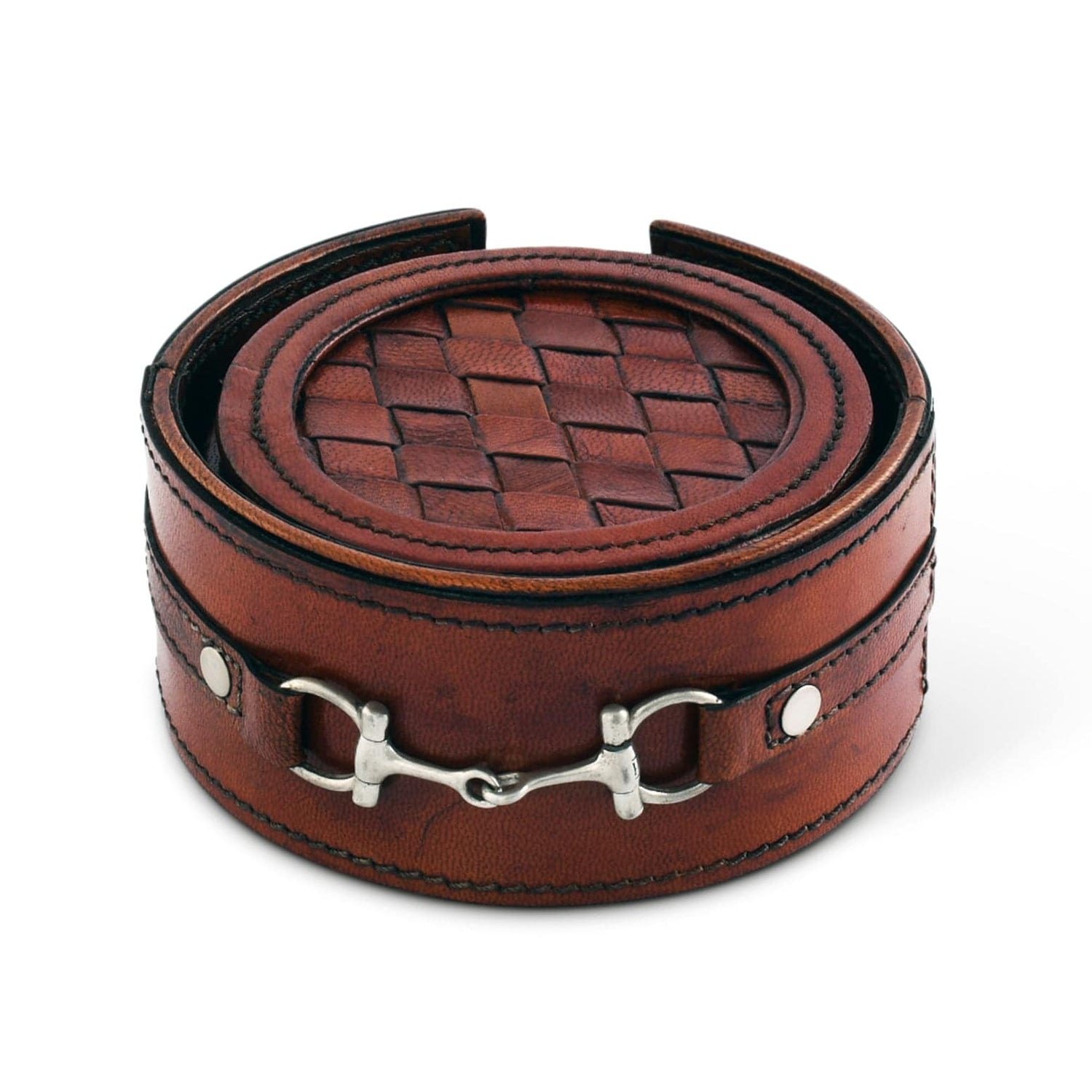 Premium Genuine Leather Coaster Set Bit - Set of 6