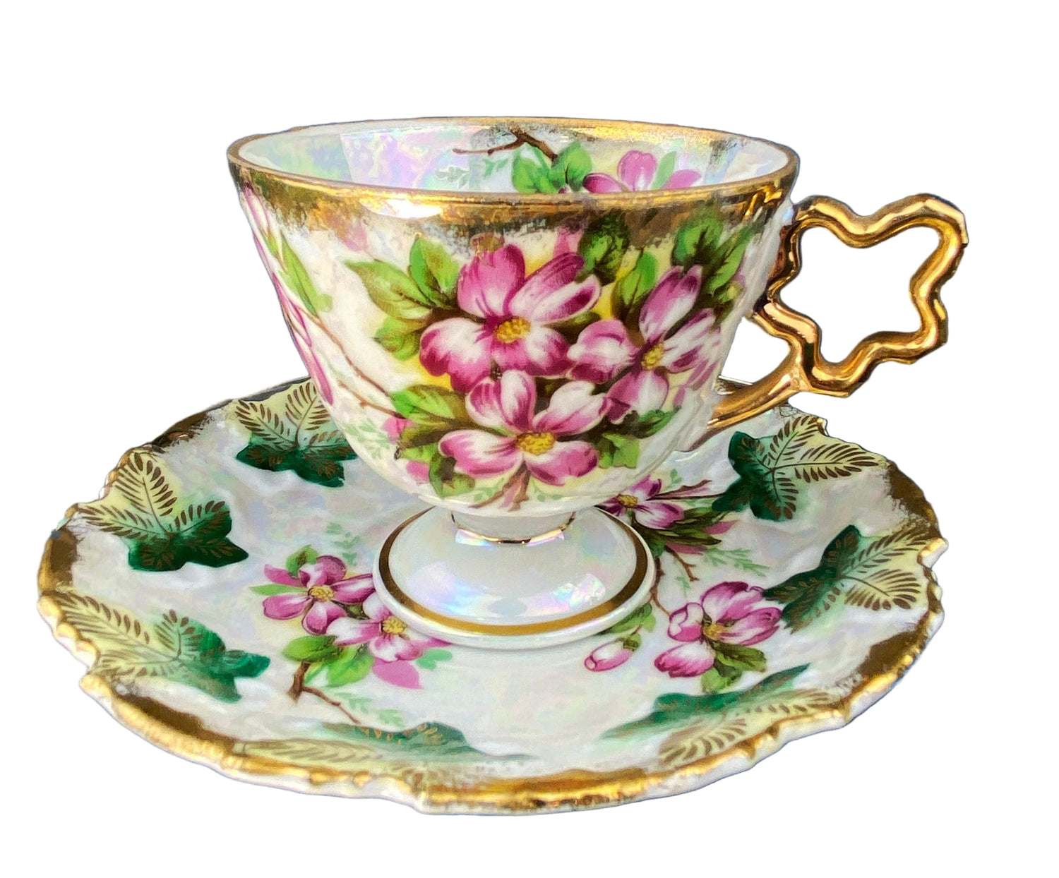 Vintage Metasco Japan Cup & Saucer – Cherry Blossom Iridescent Design
