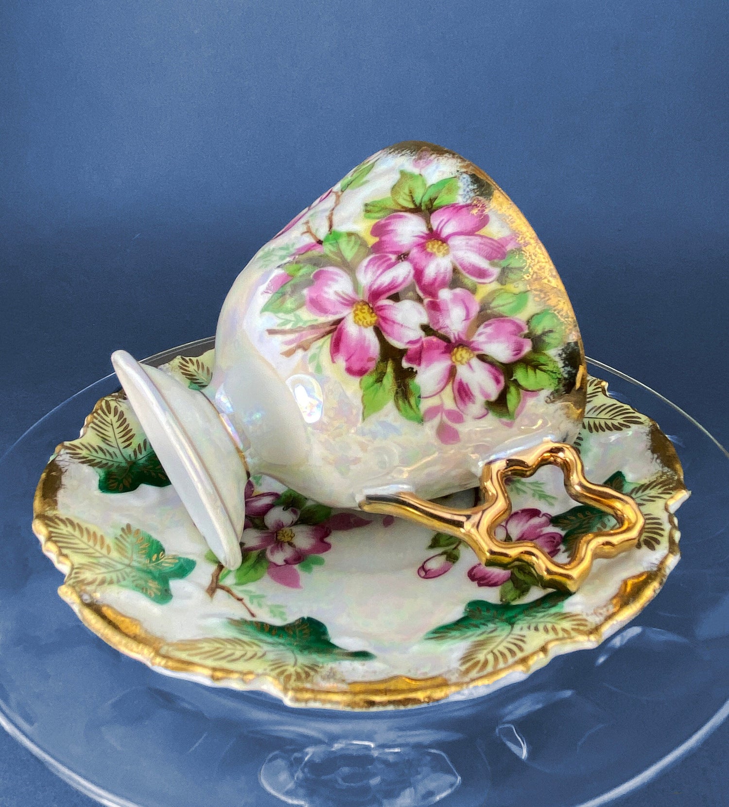 Vintage Metasco Japan Cup & Saucer – Cherry Blossom Iridescent Design