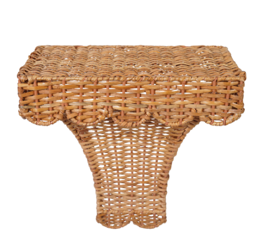 Natural Scalloped Wicker Bracket Wall Shelf