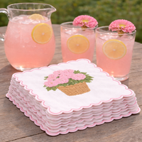 Set of 4 Pink Hydrangea Embroidered Cocktail Napkins