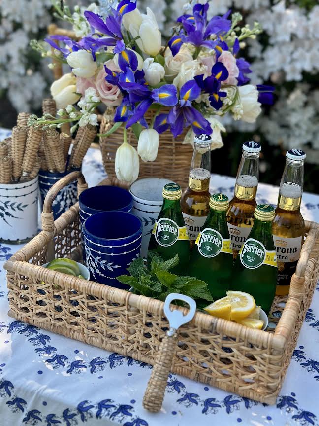 Navy With White Lily of the Valley Bud Vase