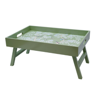 Green Color Chinoiserie Wood Breakfast Tray