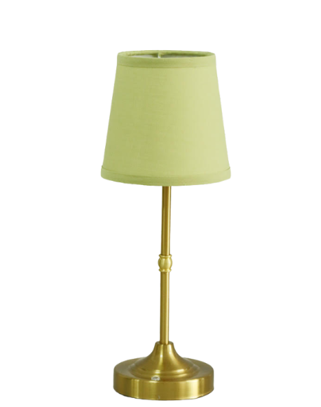 Antique Gold Metal Mini Rechargeable Lamp with Pea Green Shade