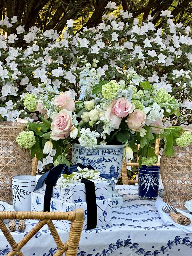 Navy With White Lily of the Valley Bud Vase