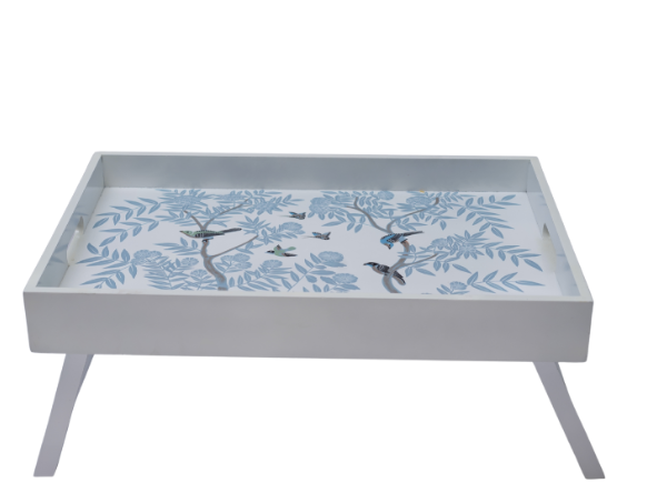 Ivory Chinoiserie Wood Breakfast Tray