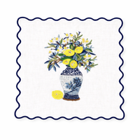 Set of 4 Lemon Floral Embroidered Cocktail Napkins