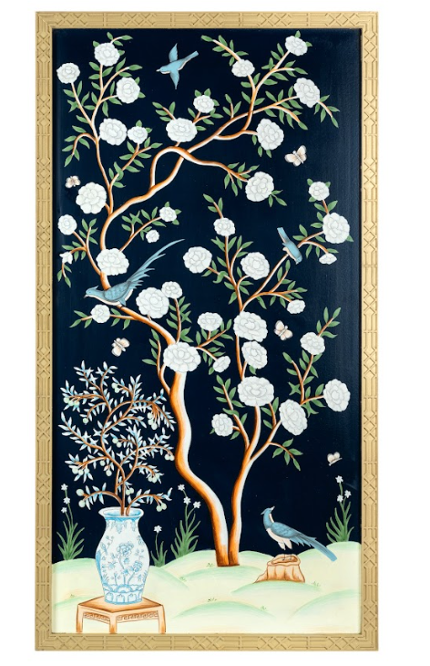 Navy And Multi Color Vase Chinoiserie Mural