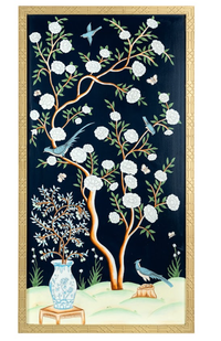 Navy And Multi Color Vase Chinoiserie Mural
