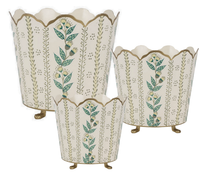 Ivory & Gold Floral Bucket Planter (3 Sizes)