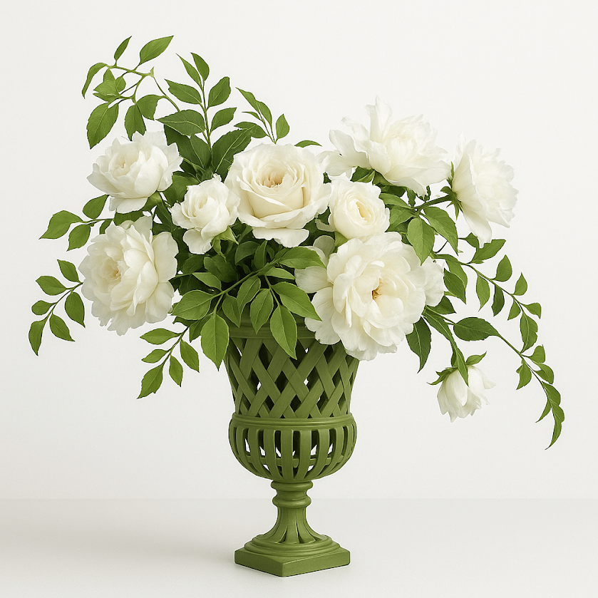 Lawn Green Cast Aluminum Fretwork Urn and Pedestal