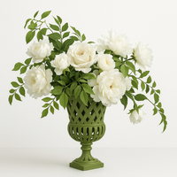 Lawn Green Cast Aluminum Fretwork Urn and Pedestal
