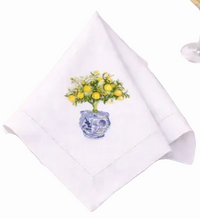 Set of 4 Lemon Topiary Embroidered Dinner Napkins