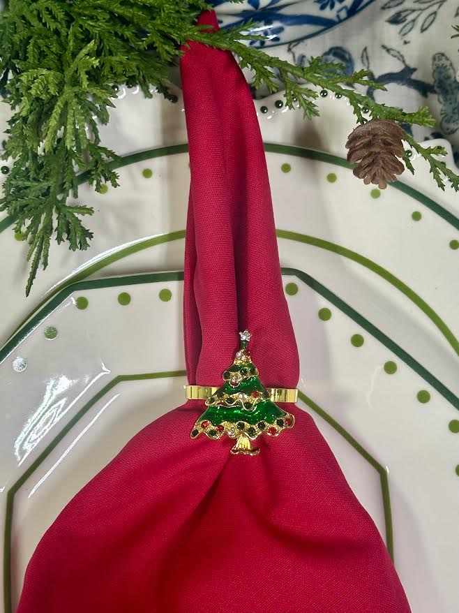 Traditional Christmas Tree Set of 4 Napkin Ring