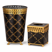 Black Pierced Gold Leaf Wastepaper Basket