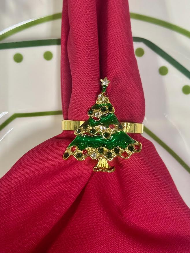 Traditional Christmas Tree Set of 4 Napkin Ring