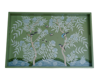Green Color Chinoiserie Wood Breakfast Tray