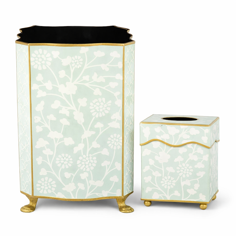 Pale Green Spring Floral Wastepaper Basket