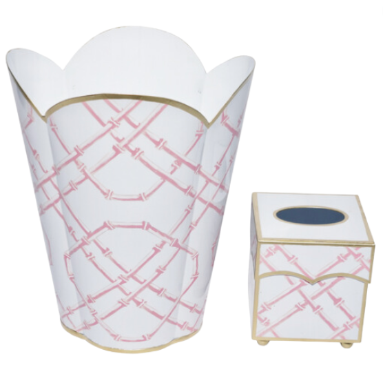 Pink Bamboo Wastepaper Basket & Tissue Holder