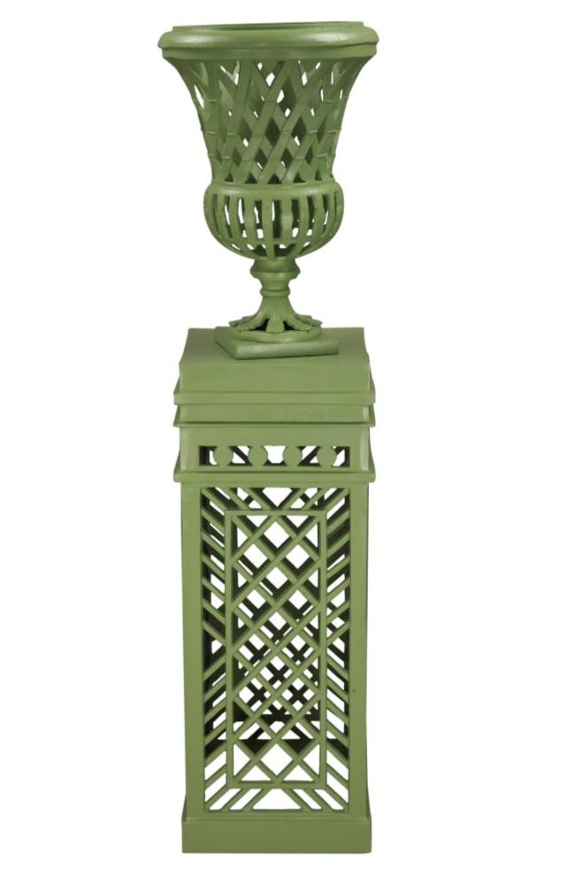 Lawn Green Cast Aluminum Fretwork Urn and Pedestal