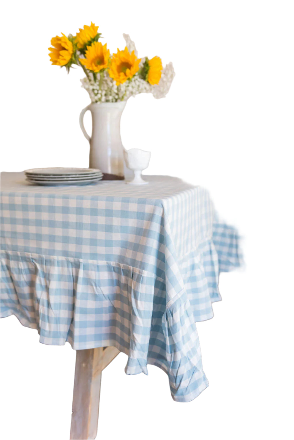 Blue Ruffled Gingham Tablecloth