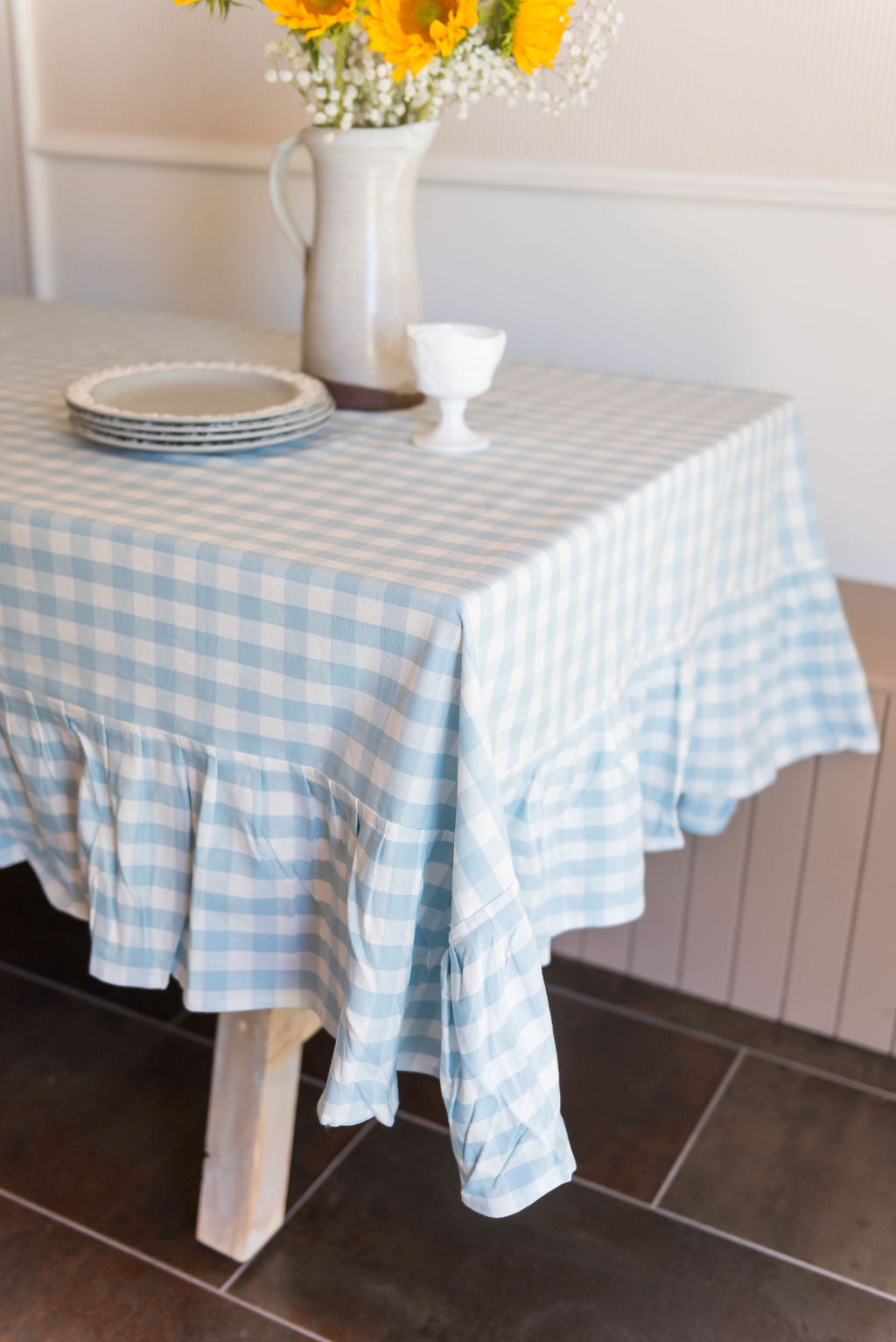 Blue Ruffled Gingham Tablecloth – Noeka Home