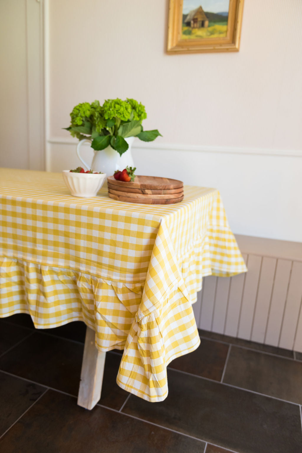 Yellow Ruffled Gingham Tablecloth (Various Sizes)