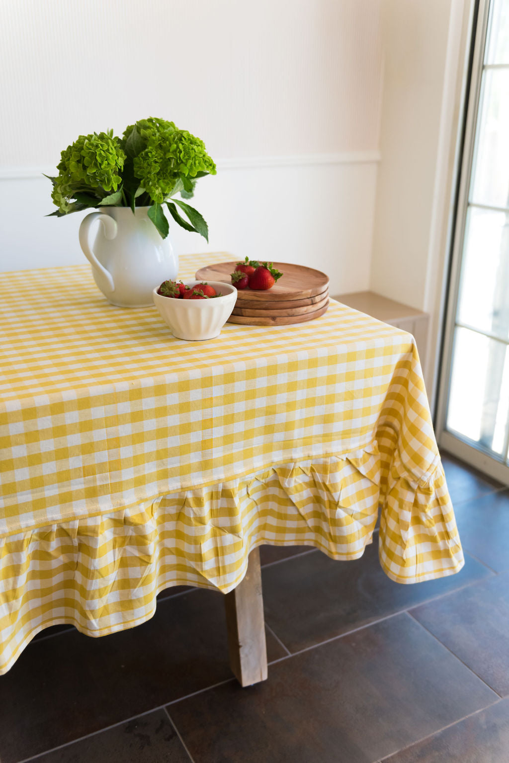 Yellow Ruffled Gingham Tablecloth (various sizes)