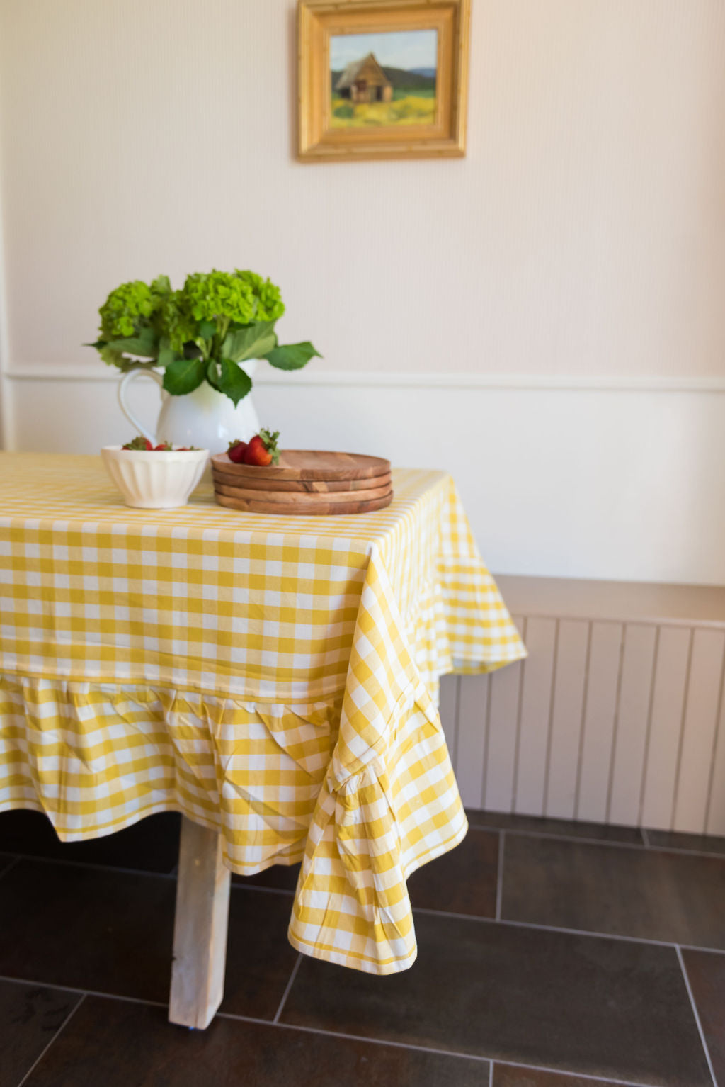 Yellow Ruffled Gingham Tablecloth (various sizes)