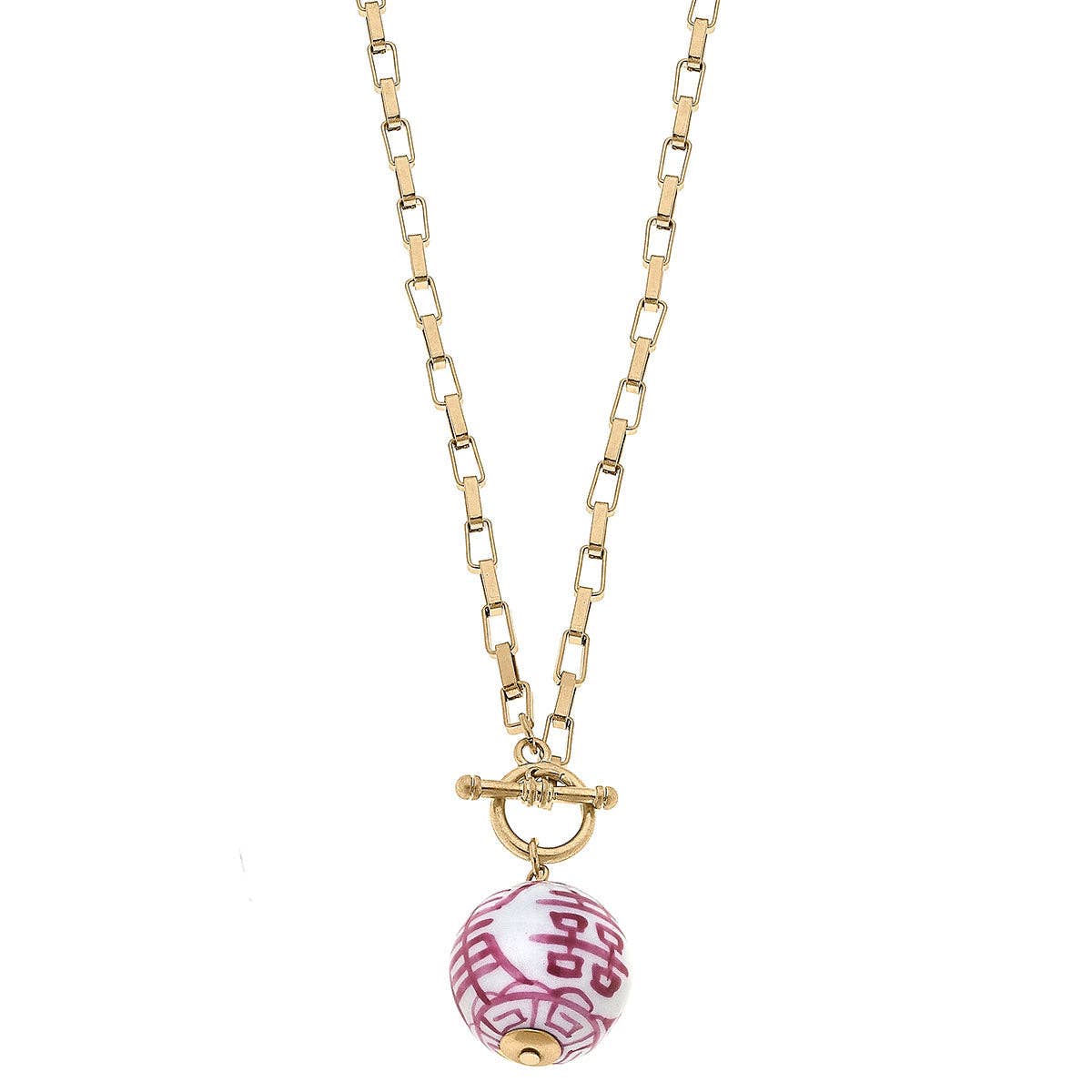 Pink & White Chinoiserie T-Bar Necklace