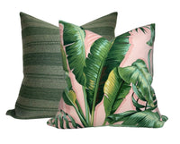 Palm Leaf Pillow Cover in Pink + Green (Various Sizes)