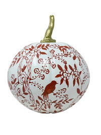 Red & White Bird & Vine Pumpkin